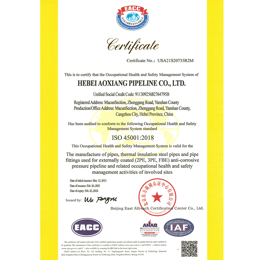 Has been audited to conform to the following Occupational Health and Safety Management System standard 